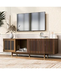 Streamdale Furniture Walnut Tv Stand - Sliding Glass Door