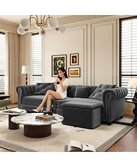 Streamdale Chesterfield Velvet Pull-Out Sofa Bed with Ottoman