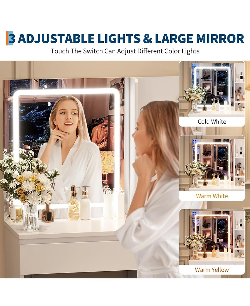gaomon Makeup Vanity Set with Foldable Lighted Mirror
