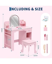 gaomon Kids 2-in-1 Vanity Set with Lighted Mirror, Stool, Bookshelf and Makeup Kit