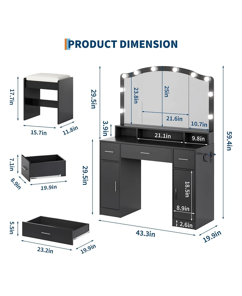 gaomon Makeup Vanity Desk with Led Lighted Mirror