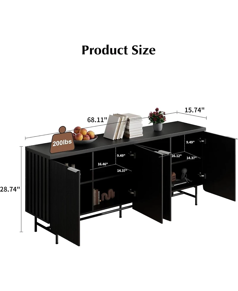 logicfox 68 inch Modern Scandinavian Alcove Door Kitchen Storage Sideboard Buffet Cabinet Console