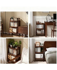 Yigii Solid Oak 3 Tier Ladder Shelf Small Bookshelf Stable Frame Living Room Bedroom