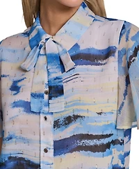 Calvin Klein Women's Tie-Neck Button-Front Blouse