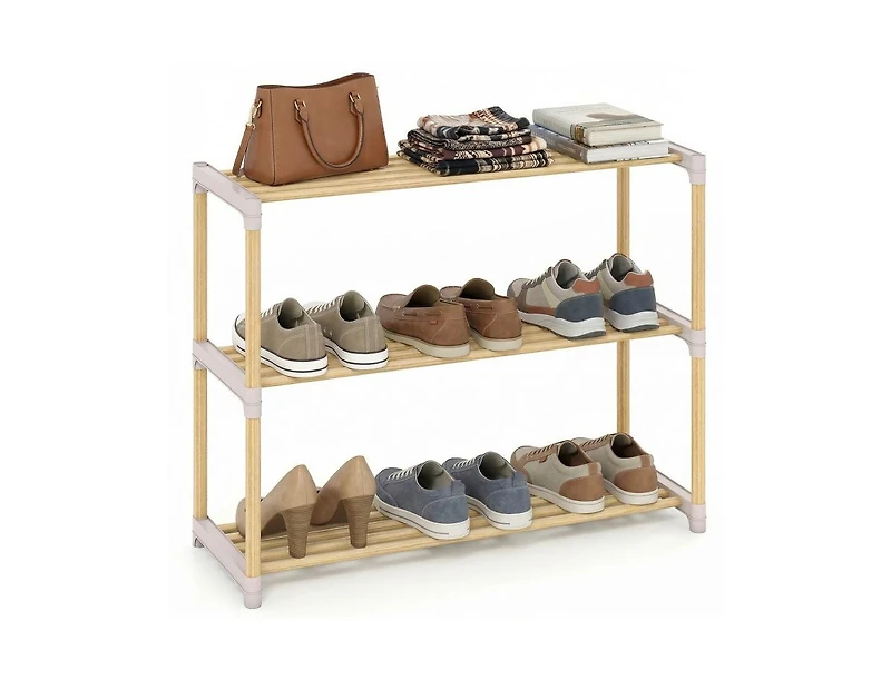 Slickblue 3 Tier Solid Wood Shoe Organizer with Open Slatted Storage