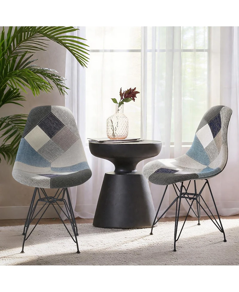 Streamdale Furniture Streamdale Patchwork Bohemian Accent Chair with Chromed Legs, Geometric Pattern, Set of 2