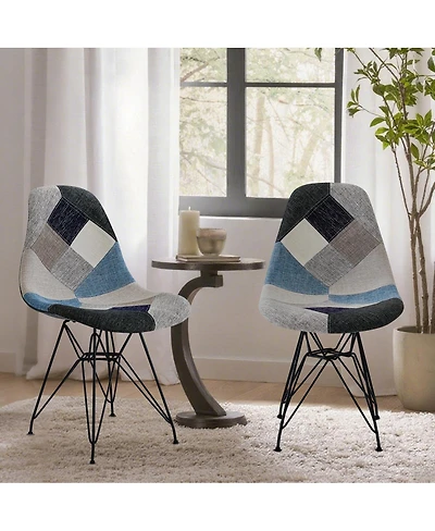 Streamdale Furniture Streamdale Patchwork Bohemian Accent Chair with Chromed Legs, Geometric Pattern, Set of 2