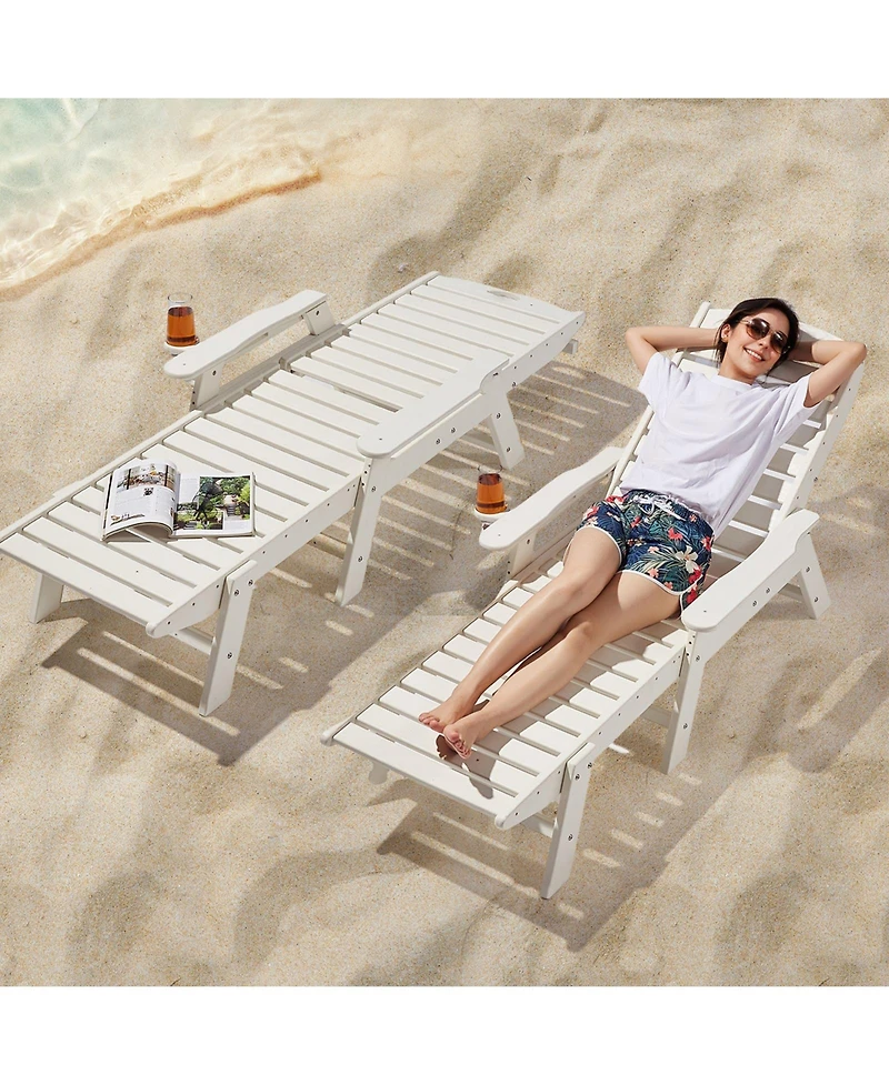 Mecale Adjustable Outdoor Chaise Lounge Chair with Cup Holder, 400 lb Capacity