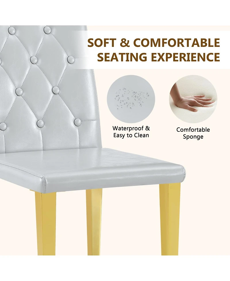 Streamdale Furniture 4-piece light Gray Pu dining chairs with gold metal legs