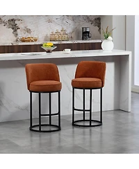 Streamdale Furniture Counter Height Bar Stools Set of 2, Modern Barrel Stools with Backrest, Linen Fabric