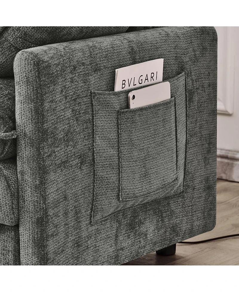 Streamdale Furniture 101.9" 3-seater cashmere sofa w/ movable footstool, modular design.