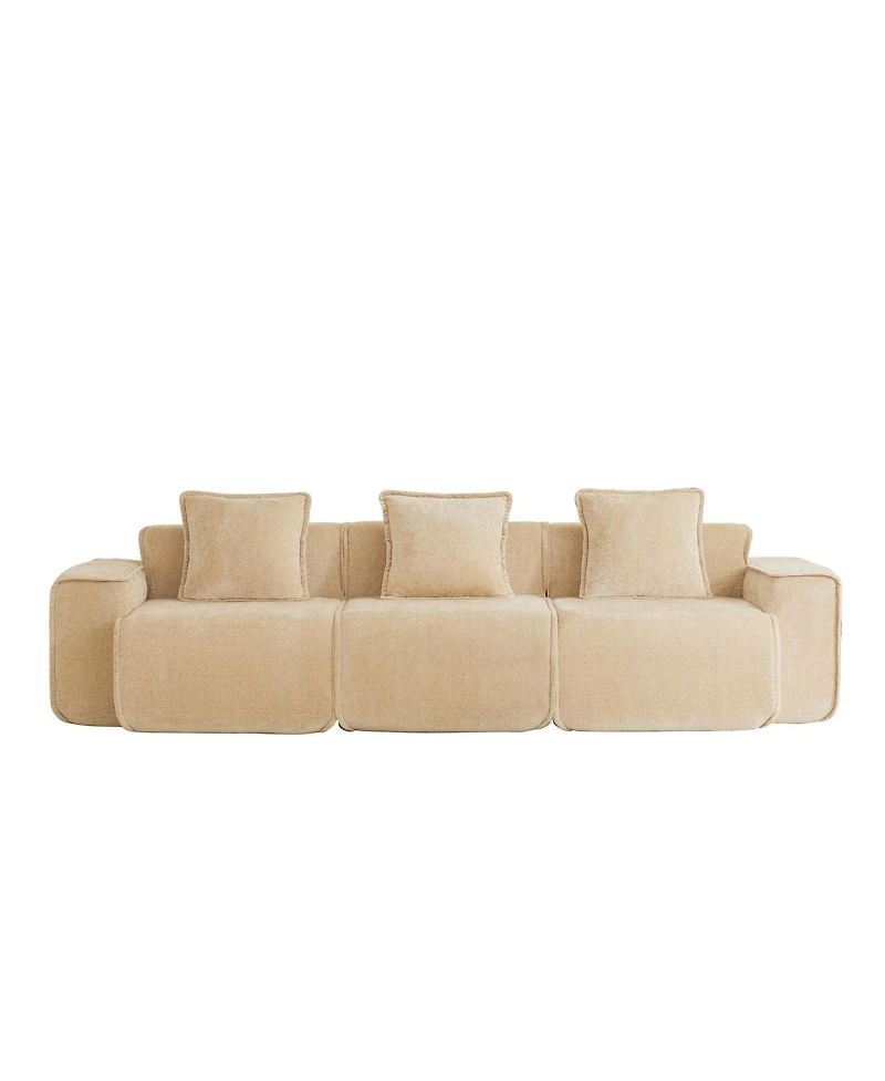Streamdale Furniture Deep Seat Modular 3-Seat Boneless Sofa with French Edge Piping, Light Camel Velvet