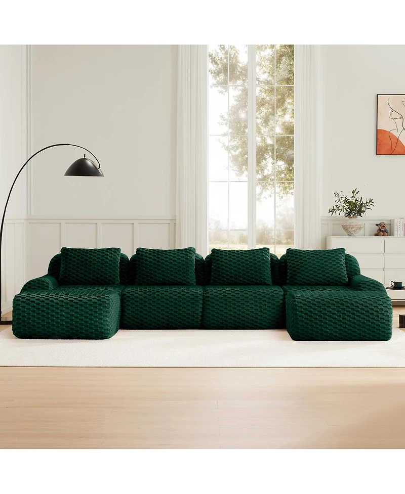 Streamdale Furniture Modern U-Shaped Flannelette Sectional Sofa with Movable Ottoman