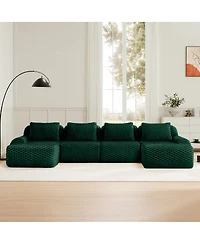 Streamdale Furniture Modern U-Shaped Flannelette Sectional Sofa with Movable Ottoman