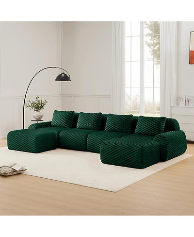 Streamdale Furniture Modern U-Shaped Flannelette Sectional Sofa with Movable Ottoman