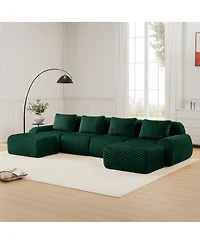 Streamdale Furniture Modern U-Shaped Flannelette Sectional Sofa with Movable Ottoman