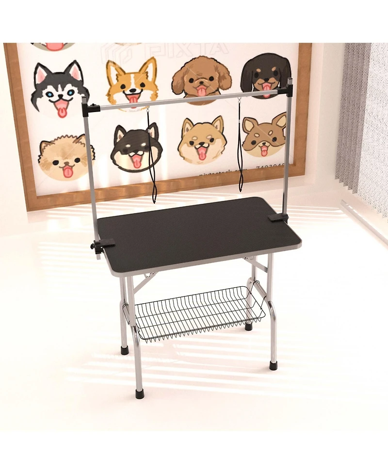 Aostirmotor 36" Professional Dog Grooming Table – Heavy Duty Portable with Adjustable Arm & Noose, Includes Mesh Tray, for Pet Salons & Ho