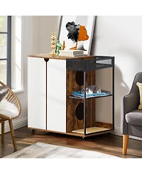 Aostirmotor Rustic Brown Cat Litter Box Enclosure for 2 Cats – Hidden Cat Furniture Cabinet