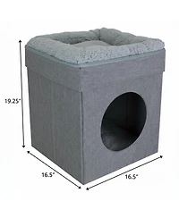 Aronkl 2 1 Cat Cube Bed Lounging Platform Foldable Portable with Washable Cushions