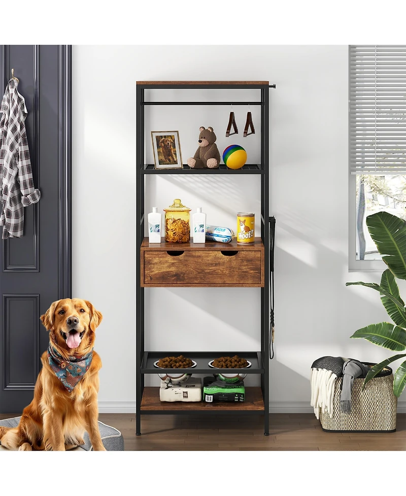 Aostirmotor 3-Height Adjustable Raised Dog Bowls – Feeding Station with Storage Shelves