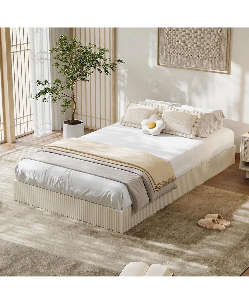 gaomon Bed Frame, Wood Platform with Fluted Design, Low Profile BedFrame, Minimalist Base Noise-Free, Easy Assembly, No Box Spring Needed