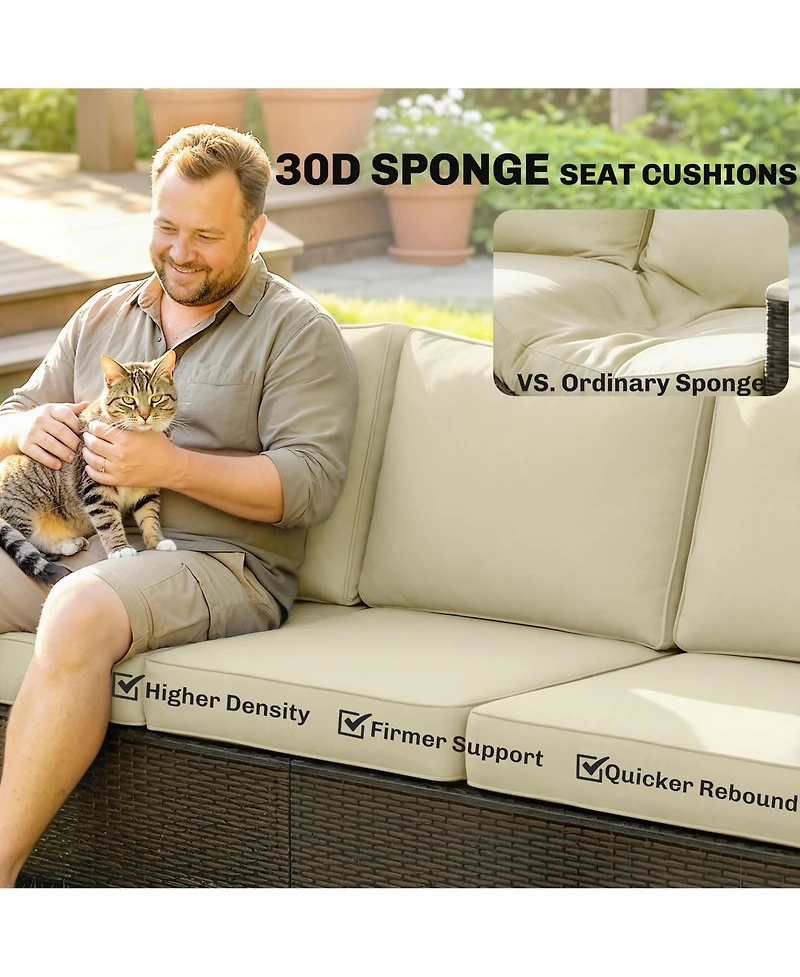 Outsunny 3 Seater Outdoor Couch Sofa with Cushioned Wide Seats