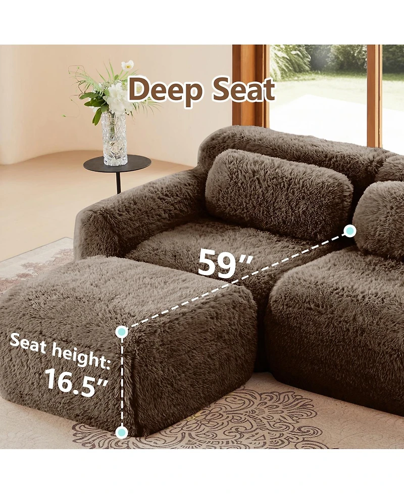 Streamdale Furniture 3-Seater Plush Fabric Sofa with Movable Ottoman, No Assembly Required