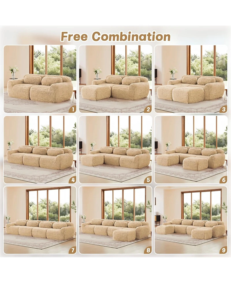 Streamdale Furniture Soft And Fluffy 114" Modular Sectional Sofa with Ottoman