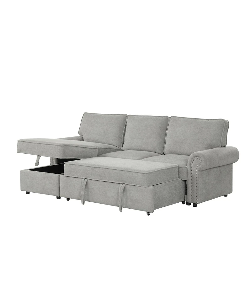 Streamdale Furniture 95" Convertible Sectional Sleeper Sofa w/ Storage Chaise & Cup Holders