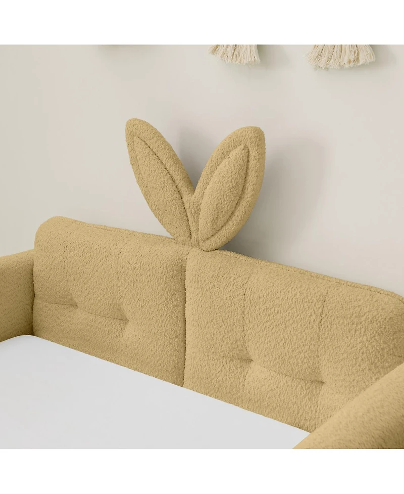 Streamdale Furniture Twin Size Upholstered Platform Bed with Rabbit Ear Headboard & Safety Rail