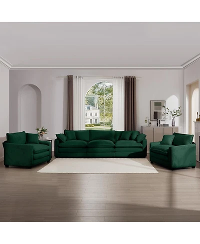Streamdale Furniture Luxurious Green Corduroy Sofa Set - 2 Single, 1 3-Seater