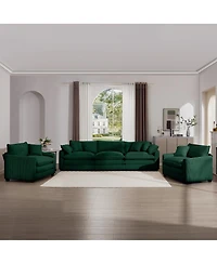 Streamdale Furniture Luxurious Green Corduroy Sofa Set - 2 Single, 1 3-Seater