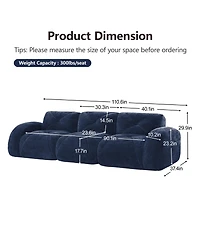 Streamdale Furniture Streamdale 140" Blue Velvet Boneless Tufted Sofa with Ergonomic Design & Anti-Slip Bottom