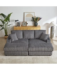 Streamdale Furniture Streamdale 84" Corduroy 3-Seater Sofa w/ Pillows, Ottomans, Storage & Cup Holders