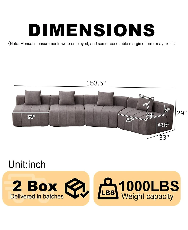 Streamdale Furniture Chenille curved sectional sofa with 4 pillows, curved modular sofa