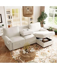 Streamdale Furniture 95" Convertible Sectional Sleeper Sofa w/ Storage Chaise & Cup Holders