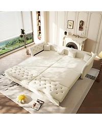 Streamdale Furniture Oversize Pull Out Sofa Bed with Fabric Flower Tufted Design, Velvet Loveseat Bed