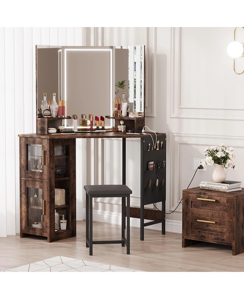 Gaomon Corner Makeup Vanity Desk with Led Lighted Mirror