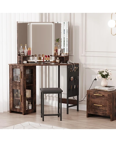 Gaomon Corner Makeup Vanity Desk with Led Lighted Mirror