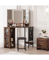 Gaomon Corner Makeup Vanity Desk with Led Lighted Mirror