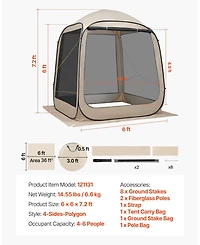 Mecale 6 x 6 Ft Pop-Up Screen House Tent for 4-6 People with Carry Bag
