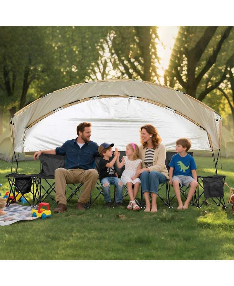 Mecale 6-Seat Portable Folding Sports Bench with Sunshade and Cup Holders