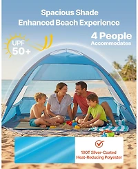 Mecale 4-Person Beach Tent Sun Shelter with Upf 50+ Protection and Sand Pockets