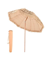 Mecale 8 Ft Thatched Tiki Patio Umbrella with Tilt and Metal Ribs