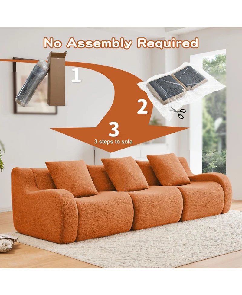 Streamdale Furniture Boneless Sofa, 3 Seat Teddy Fabric, Anti-Slip, No Assembly