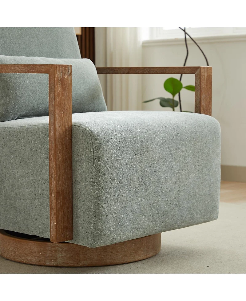 Streamdale Furniture Modern Upholstered Swivel Accent Chair with Solid Wood Armrests