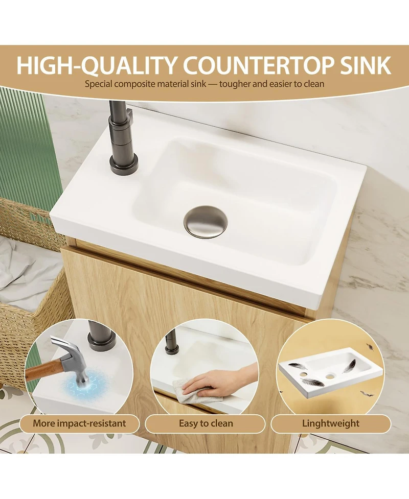 Sillysis 16" Wall Mounted Bathroom Vanity with Integrated Stone Sink Top, Modern Floating Design, Soft Close Door for Small Bathrooms