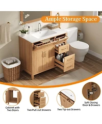 Sillysis 36" Modern Natural Bathroom Vanity with Ceramic Sink, Soft-Close Drawers, Double Door Cabinet, Ample Storage for Bathroom