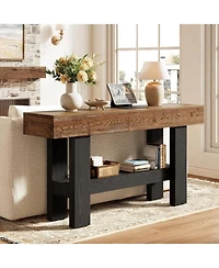 Tribesigns 2-Tier Solid Wood Black Console Table for Entryway, Long Narrow Sofa Table Behind Couch