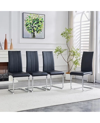 Streamdale 4-Pack Black Pu Upholstered Dining Chairs with High-Back and Chrome Legs